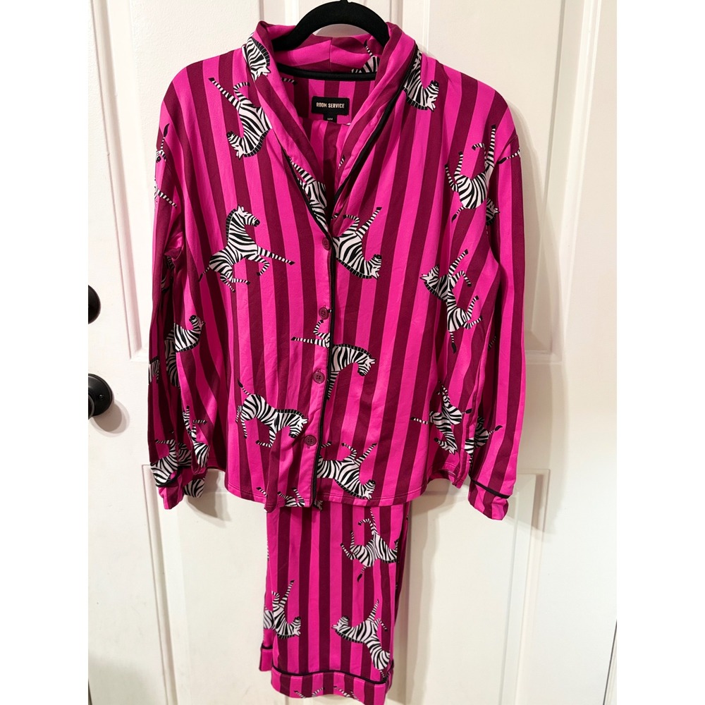 Room Service | Zebra Stripe Pajama Set | Medium || Pink|
